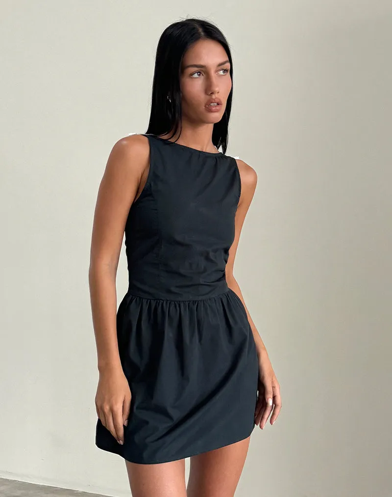 Taleshi Mini Dress in Black with Tap Shoe Off White Bows