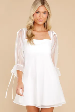 Thinking Maybe White Puff Sleeve Dress