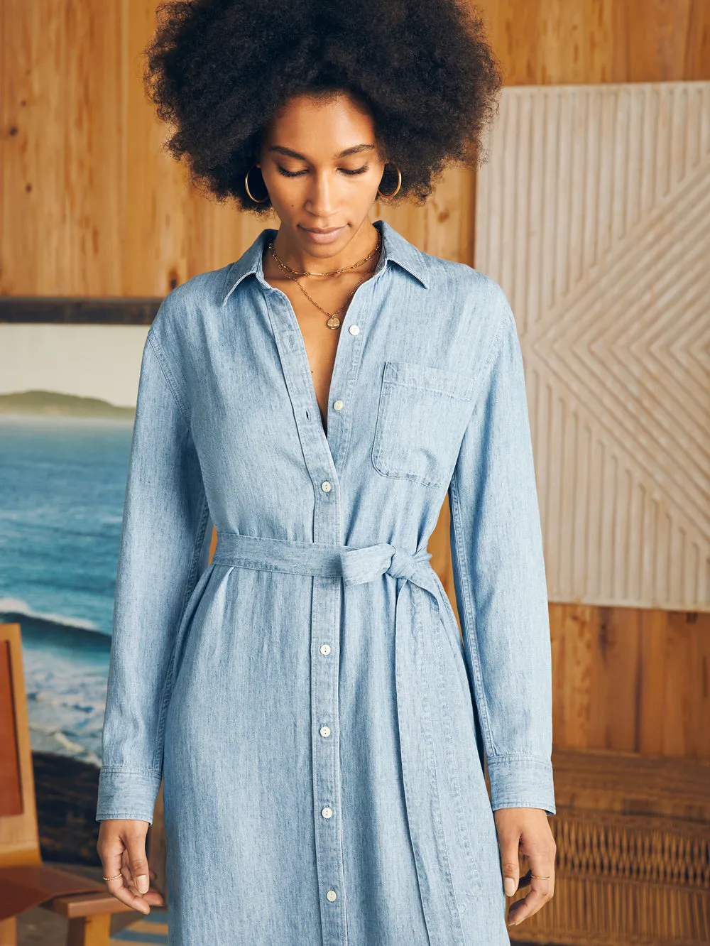 Tried and True Midi Shirtdress - Blue Tide Wash