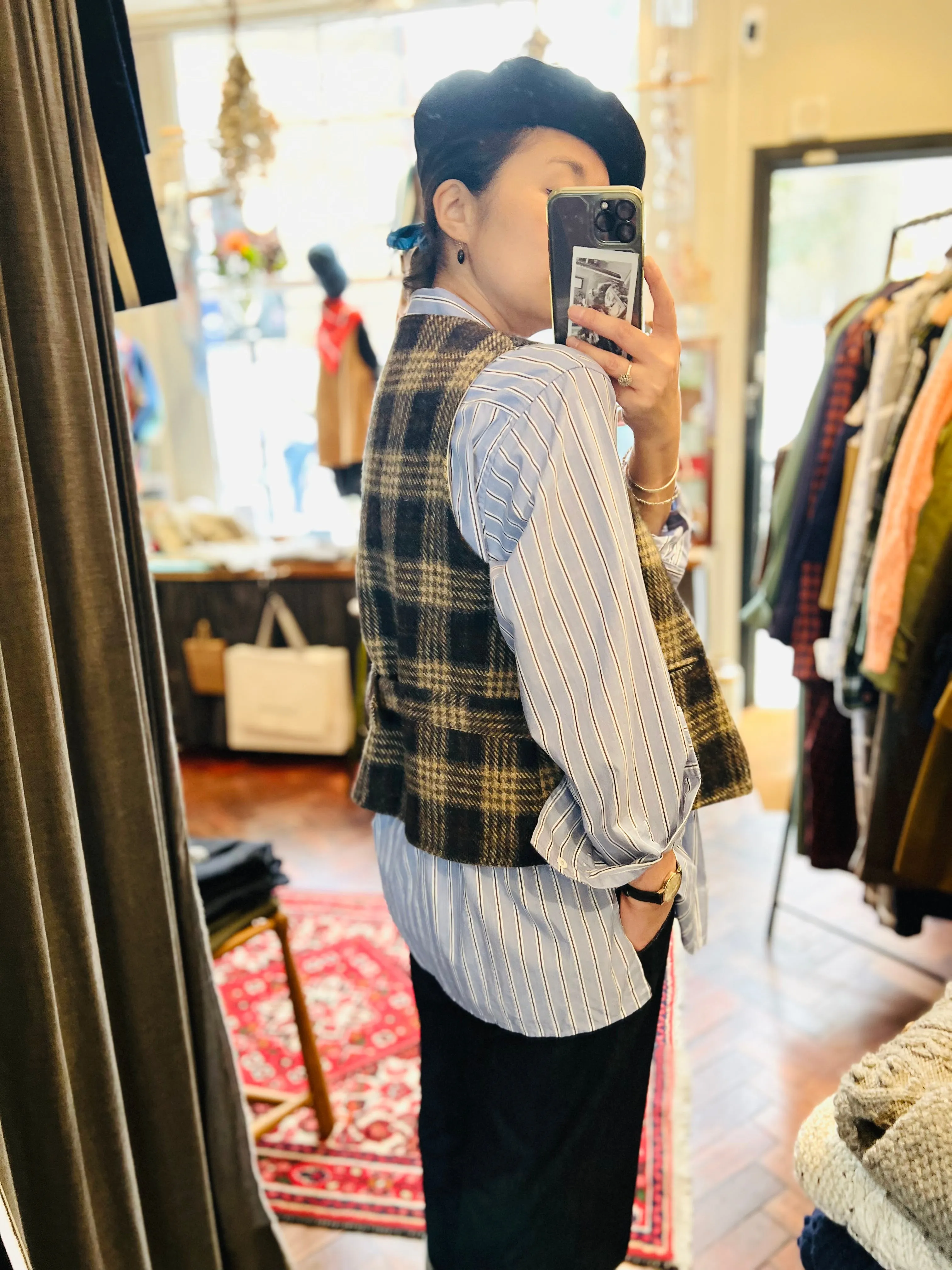 Tweed Reversible Vest / Navy Check