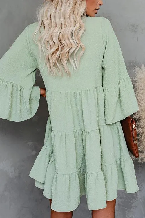 V Neck Ruffles Loose Mini Dress