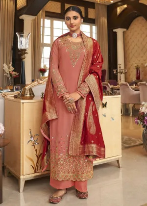 Wedding Party Incredible Dusty Pink Thread & Zari Salwar Suit