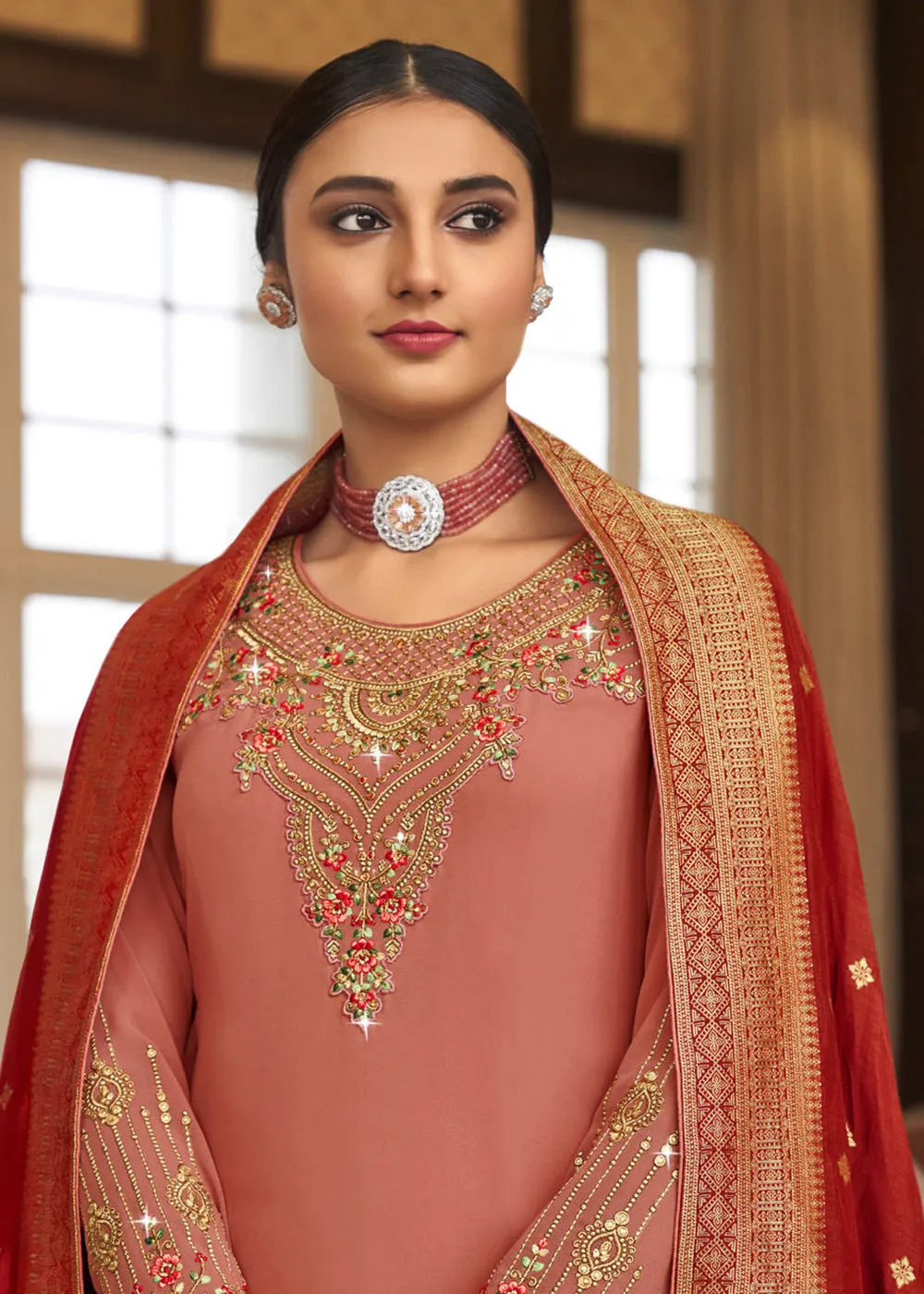 Wedding Party Incredible Dusty Pink Thread & Zari Salwar Suit