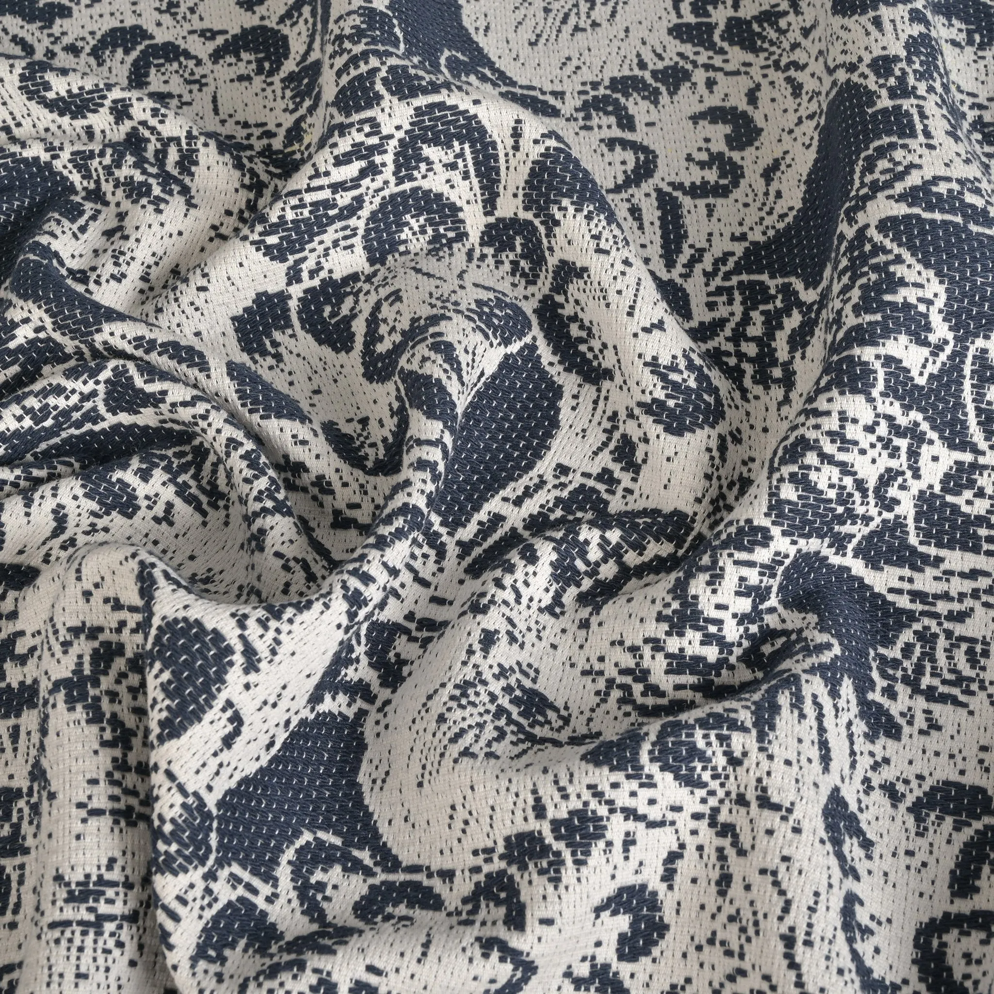 White and Blue Jacquard Fabric 2150