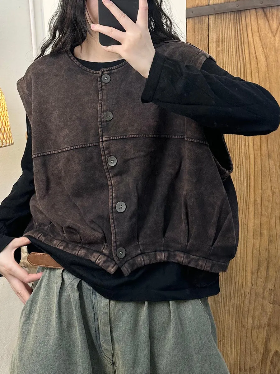 Women Autumn Casual Solid Spliced Cotton Vest