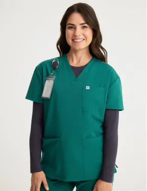 Womens 3-Pocket V-Neck Scrub Top - Hunter Green