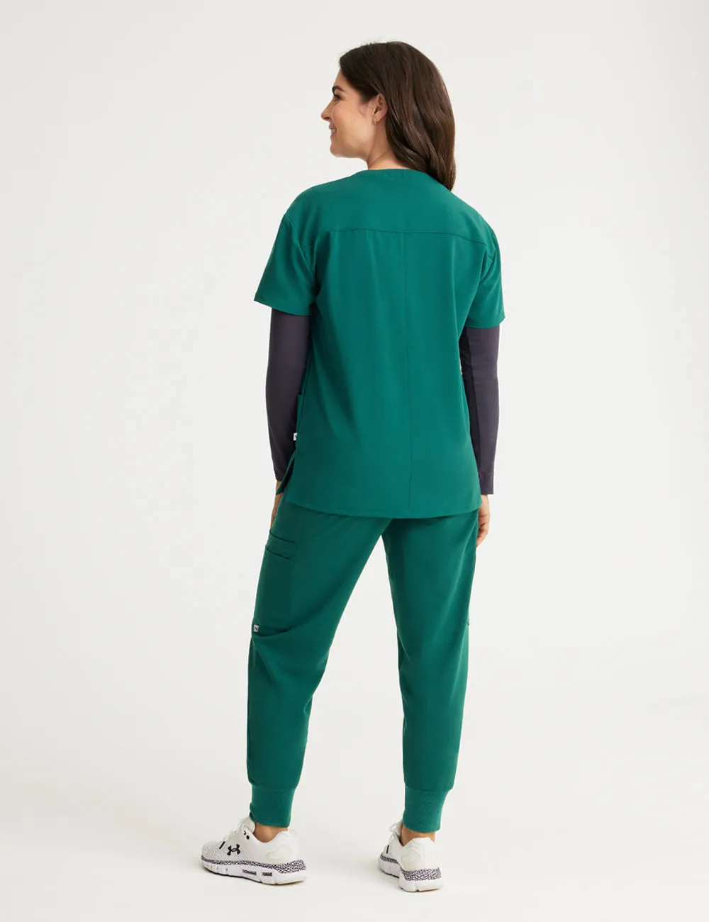 Womens 3-Pocket V-Neck Scrub Top - Hunter Green