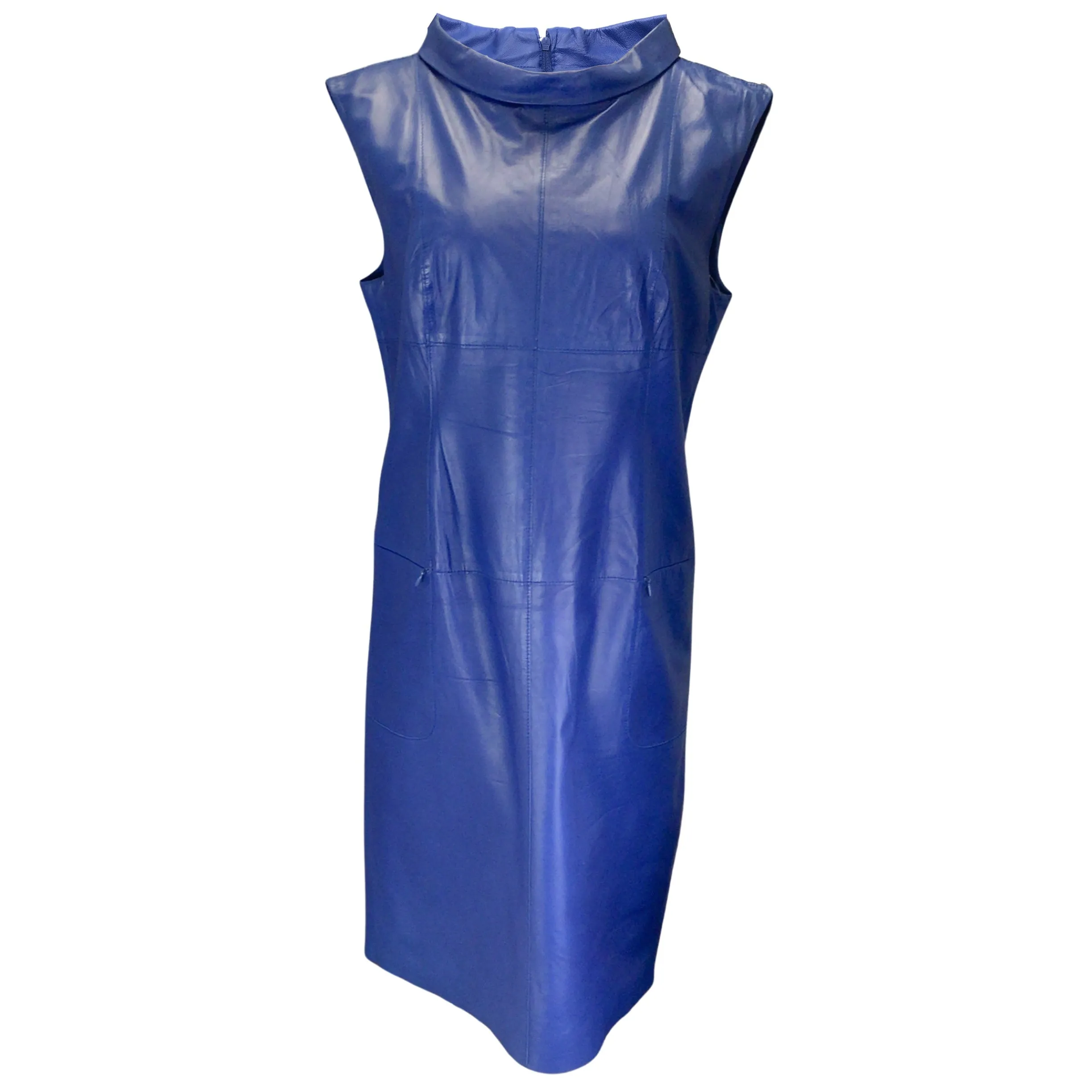 Worth Royal Blue Sleeveless Leather Midi Dress