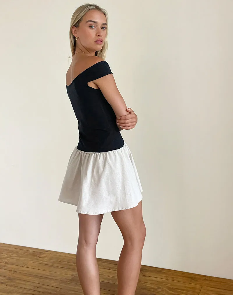 Yael Mini Dress in Lycra Linen Black and Ecru